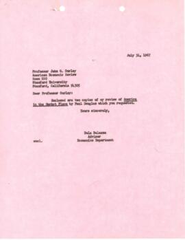 Research on Economics and Development - Bela Balassa - Chronological Record - May through July 1967