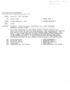 Population, Health and Nutrition [PHN] - Tunisia - Nutrition - General - 1993 Correspondence - Vo...