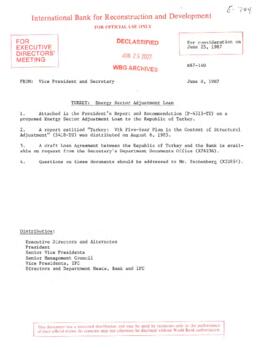 Turkey - Energy Sector Adjustment Loan - Loan Committee Project File