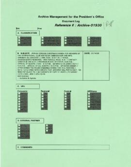 President Wolfensohn - Briefing Book for President's Meetings and Events - Social Event - Interna...