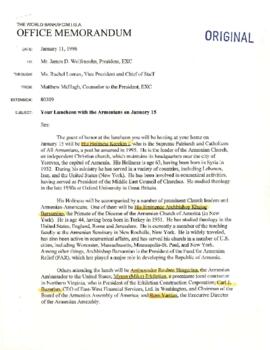 President Wolfensohn - Briefing Book for President's Meetings and Events - Luncheon Meeting - Cat...