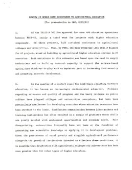 Agricultural Higher Education - Background Material on Special Study of the Effectiveness of Bank...