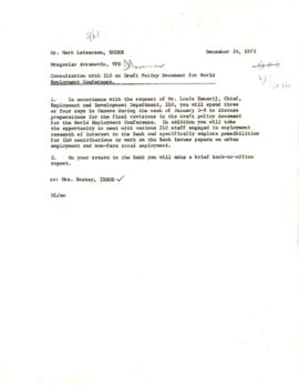 International Labour Office [ILO] - Bank Relations - January 1974 - December 1975