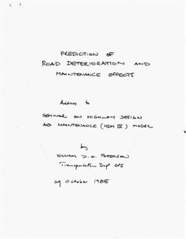 Highway Conferences and Courses - Seminar on Highway Design and Maintenance - HDMIII Model - Octo...
