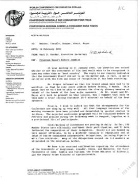 Steering Group - World Conference on Education For All (WCEFA) - Correspondence