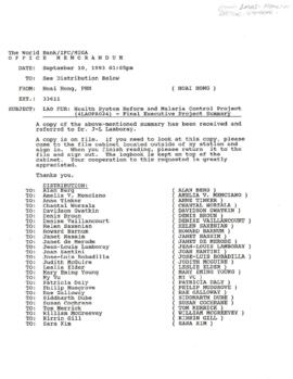 Population, Health and Nutrition [PHN] - Laos - Health - General - 1993 Correspondence - Volume 1