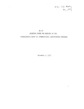 Consultative Group on International Agricultural Research [CGIAR] - Briefing Paper for the Consul...