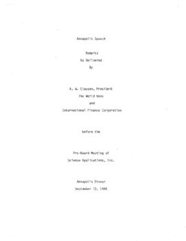 Pre-Board Meeting of Science Applications, Inc., Annapolis, MD.September 13, 1984