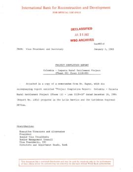 Caqueta Rural Settlement Project (02) - Colombia - Loan 1118 - P006738 - Pass-Through - Correspon...
