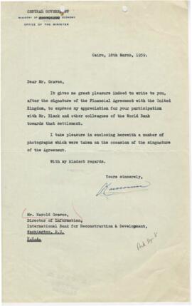 Records of President Eugene R. Black - 1958 - 1959 Travel - Travel 05 - Mission to Cairo