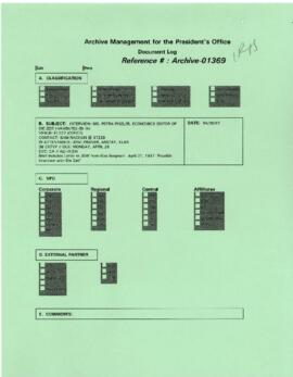 President Wolfensohn - Media Coverage and Interviews - Interview - Ms Petra Pinzler - Economics E...