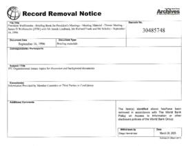 President Wolfensohn - Briefing Book for President's Meetings and Events - Dinner - Mr Jannik Lin...