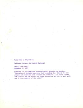 Indonesia Transmigration Sector Review Files - Gloria Davis - Drafts - Papers 1970