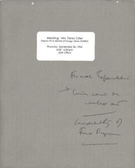 President Wolfensohn - Briefing Book for President's Meetings and Events - Mrs Tansu Ciller - Dep...