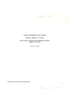 China - Agricultural Research and Education Project - PPAR Files - 1v