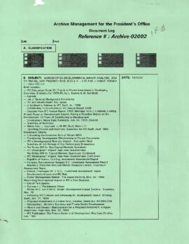 President Wolfensohn - Briefing Book for President's Meetings and Events - Workshop on Developmen...
