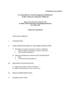 ECOSOC Informal Meeting on Development Indicators, May 10-11 1999 - Indicators - A Critical Revie...