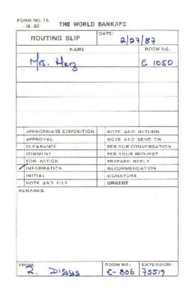 Women in Development - United Nations [UN] Branch for the Advancement of Women - Correspondence