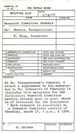 Research - Population 1975 / 1977 Correspondence - Volume 1