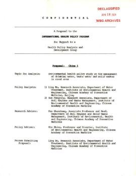 International Health Policy Program [IHPP] - Asia Proposals - Stage 1 - China 1 - Environmental H...
