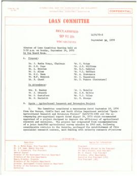 Special Loan Committee Meeting - Minutes and Memos - 1970 - (August - September)