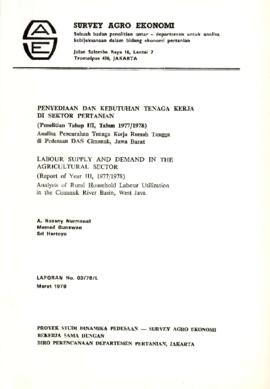 Labor Supply and Demand in the Agricultural Sector - Report of Year III 1977/1978 - Analysis of R...