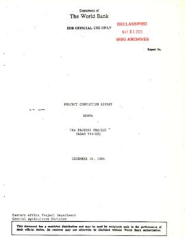 Tea Factory Project (01) - Loan 0993 - Kenya - P001239 - Correspondence - Background Material
