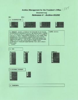 President Wolfensohn - Briefing Book for President's Meetings and Events - Dinner - In Honor of t...