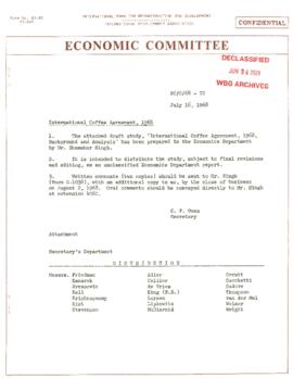 Economic Committee Papers - EC/O/68-72 - International Coffee Agreement, 1968 and Correspondence
