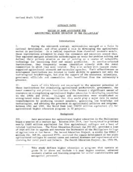 Philippines - Agricultural Higher Education - Background Material on Special Study of the Effecti...