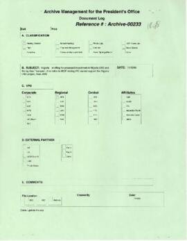 President Wolfensohn - Briefing Book for President's Meetings and Events - Nigeria - Proposed Inv...