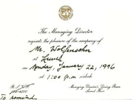 President Wolfensohn - Briefing Book for President's Meetings and Events - Luncheon Meeting - Int...