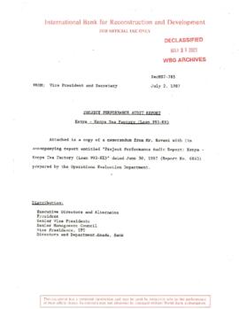 Tea Factory Project (01) - Loan 0993 - Kenya - P001239 - Correspondence - Project Performance Aud...