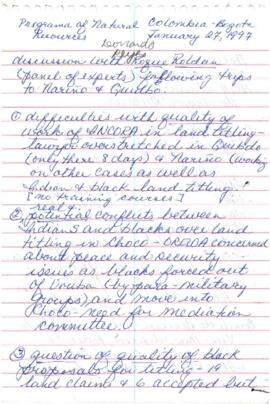 Shelton H. Davis - Field Notes - Colombia - NRM - Program of Natural Resources