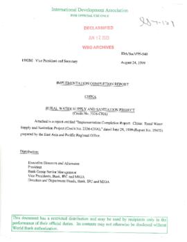 China - Rural Water Supply and Sanitation Project - Implementation Completion Report