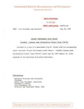 Caqueta Land Colonization Project - Colombia - Loan 0739 - P006725 - Correspondence with Report