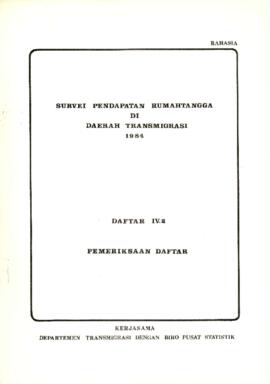Household Income Survey in Transmigration Areas 1984 - List IV.2 - Checking List - Cooperation - ...