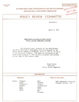 Development Economics and Chief Economist [DEC] - Policy Review Committee - PRC/M/74-1, PRC/M/74-1a