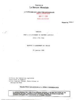Tunisia - Agricultural Sector Adjustment Loan - PCR - 1v