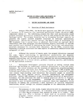 Agricultural Higher Education - Background Material on Special Study of the Effectiveness of Bank...
