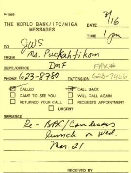J. Volk working files: President Conable / Camdessus, lunches - Lunch 07