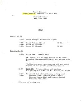 President Conable Travel Files - Italy and Germany - May 23-28, 1988 - Correspondence