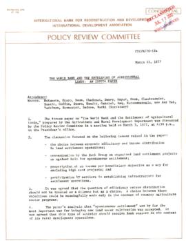 Development Policy - Policy Review Committee [PRC] - Policy Paper - World Bank and the Settlement...