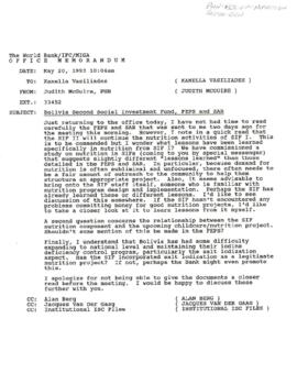 Population, Health and Nutrition [PHN] - Bolivia - Nutrition - General - 1993 Correspondence - Vo...