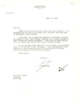 President A. W. Clausen Itinerary / Briefing files: Mexico, March 1982 and August 1984 - Correspo...