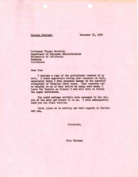 Research on Economics and Development - Bela Balassa - Chronological Record - October through Dec...