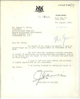 President Eugene R. Black Papers - Congratulations Correspondence - Volume 6 - 1953, 1958