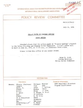 Development Policy - Policy Review Committee [PRC] - Program Funding - December 1970 - July 1976