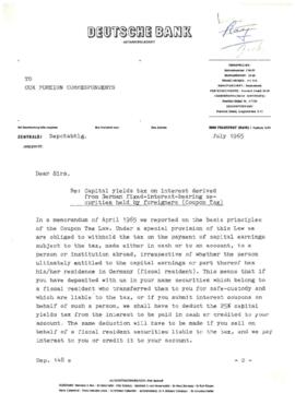 Deutsche Bank Aktiengesellschaft - Finance Accounts - General - Correspondence - 1959 - 1965