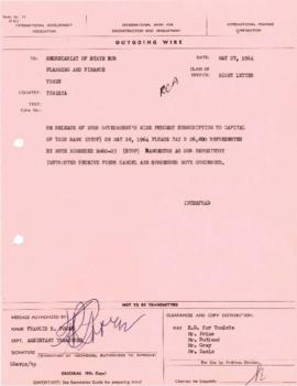 Tunisia - IBRD - Capital Releases - 1958 / 1964 - Correspondence